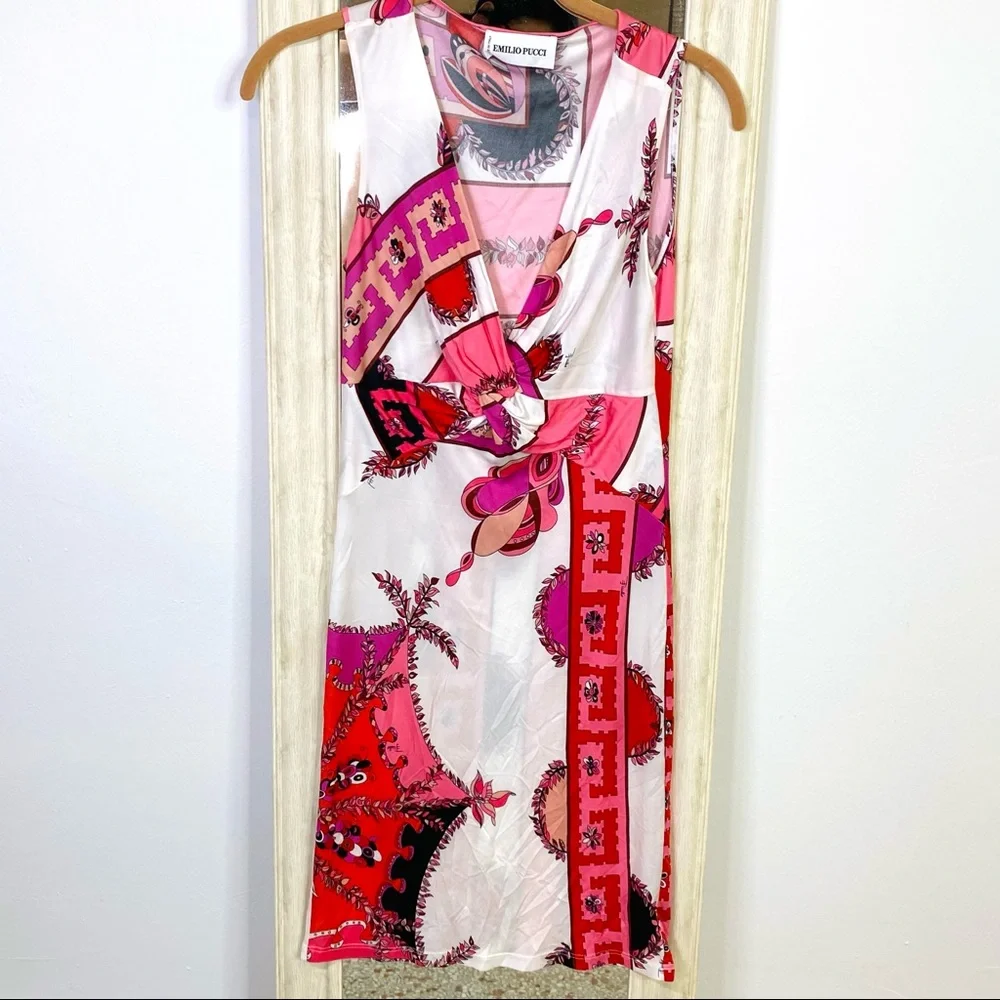 Emilio Pucci white pink red geometric print dress - Picture 6 of 16